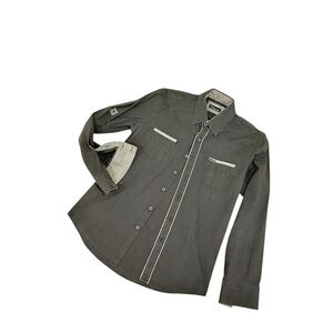 7 Diamonds navy blue cotton Casual Button Down Shirt gray Contrasting Trim large
